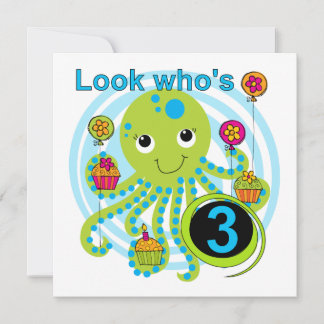Tarjeta Camisetas y regalos Octopus 3º cumpleaños