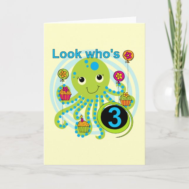 Tarjeta Camisetas y regalos Octopus 3º cumpleaños (Anverso)