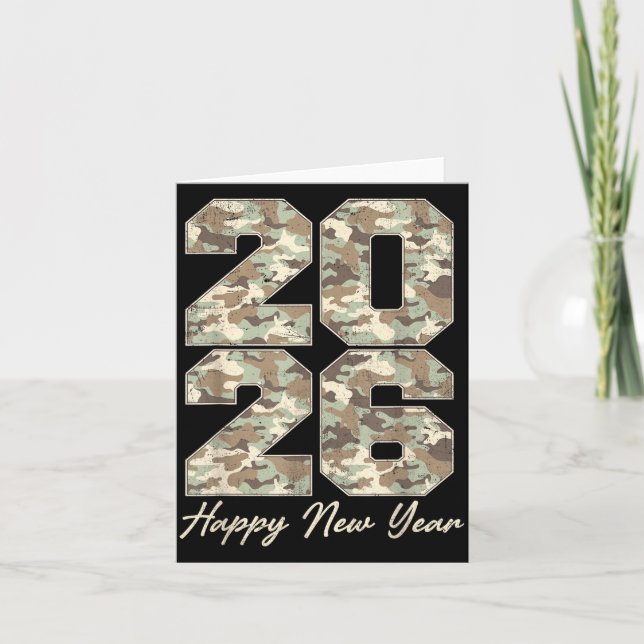 Tarjeta Camo Happy New Year Party 2026 Family Matching Cos (Anverso)