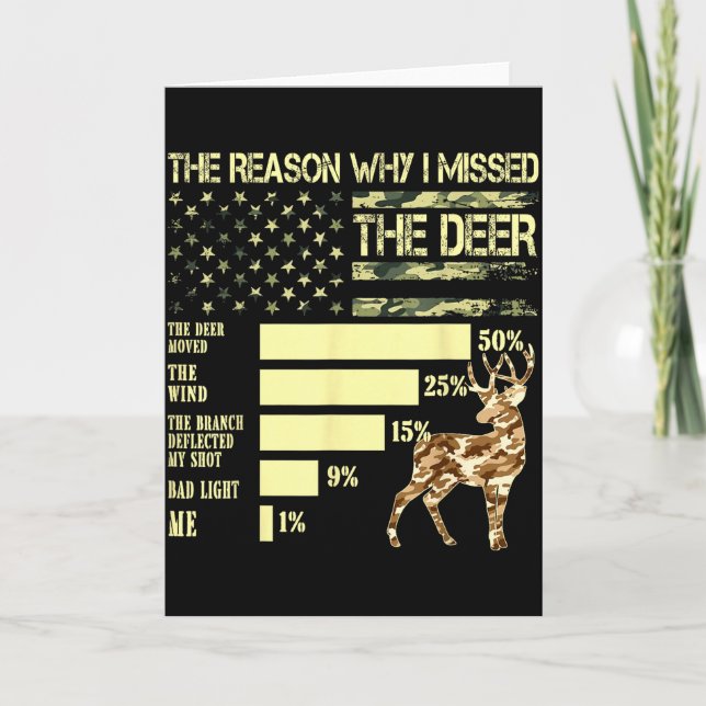 Tarjeta Camo Usa Flag Hunter Reasons Why I Missed The Deer (Anverso)