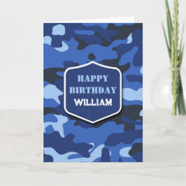 Tarjeta Camouflage Blue Camo Army Monograma Cumpleaños