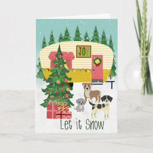 Tarjeta Campamento de Navidad y Perros Deja que Nieve