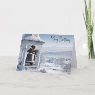 Tarjeta Campana de iglesia de Navidad con trineo tirado po