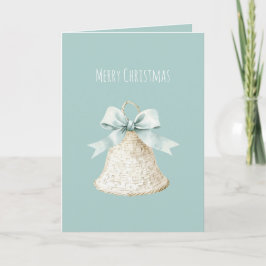 Tarjeta Campana de Navidad de Crema con Lazo Azul Bonito