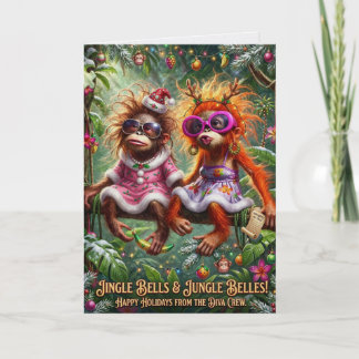 Tarjeta Campanas de la selva Monos divertidos de Navidad