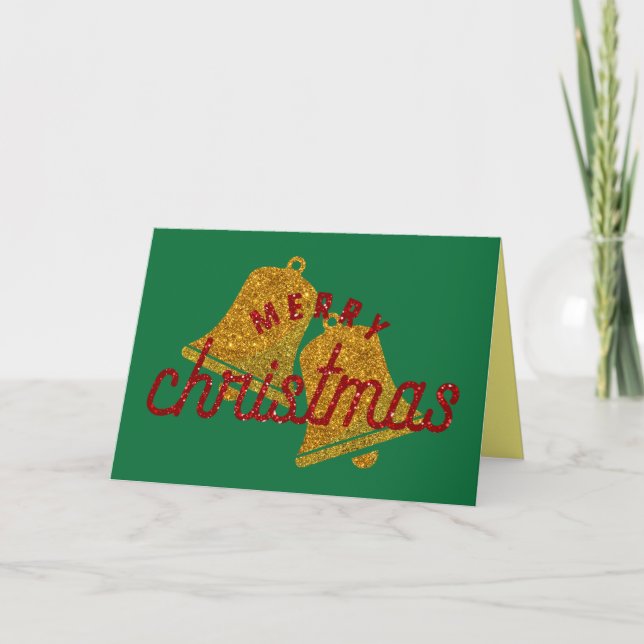 Tarjeta Campanas de Navidad con Brillo (Anverso)