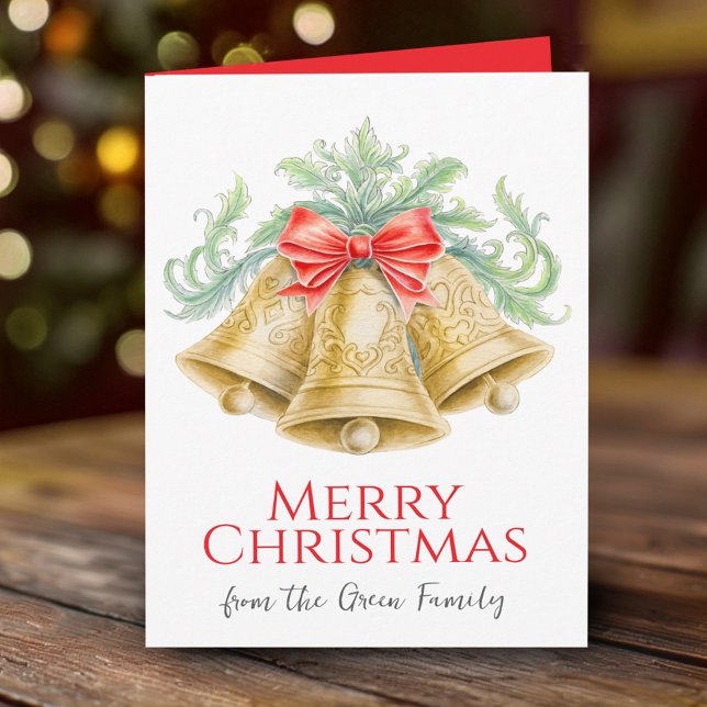 Tarjeta Campanas doradas y Navidades de la acuarela del ar (Subido por el creador)