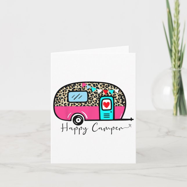 Tarjeta Camper Happy Summer Camp Camping Leopard Funny Gla (Anverso)