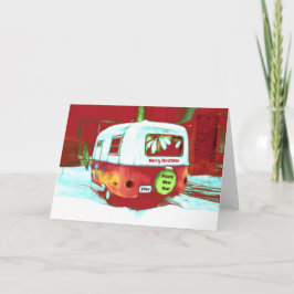 Tarjeta Camper Retro Navidades Rojo Vintage
