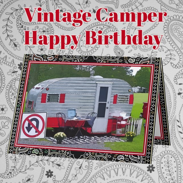 Tarjeta Camperador rojo negro vintage Feliz cumpleaños (Subido por el creador)