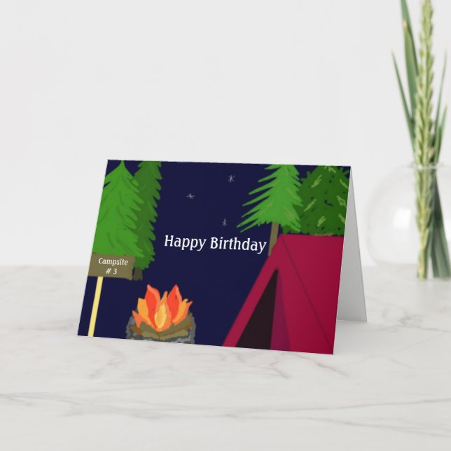 Tarjeta Campground Campfire Deseos de cumpleaños (Anverso)
