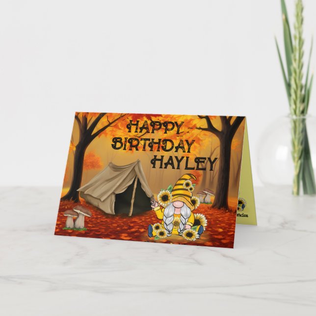 Tarjeta Camping Birthday Gnome (Anverso)