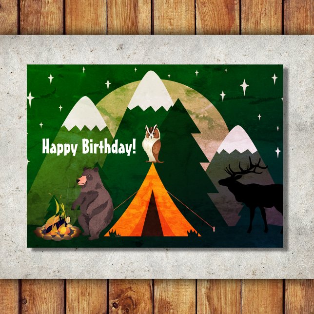Tarjeta Camping de carpas y animales de bosque Cumpleaños (Subido por el creador)