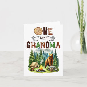 Tarjeta Camping de primer cumpleaños de una abuela feliz