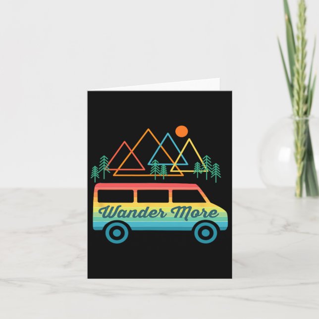 Tarjeta Camping Retro Camper Van Vintage Sunset Mountains (Anverso)