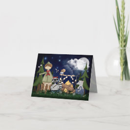 Tarjeta Camping Scout Boy con Raccoon y Opossum