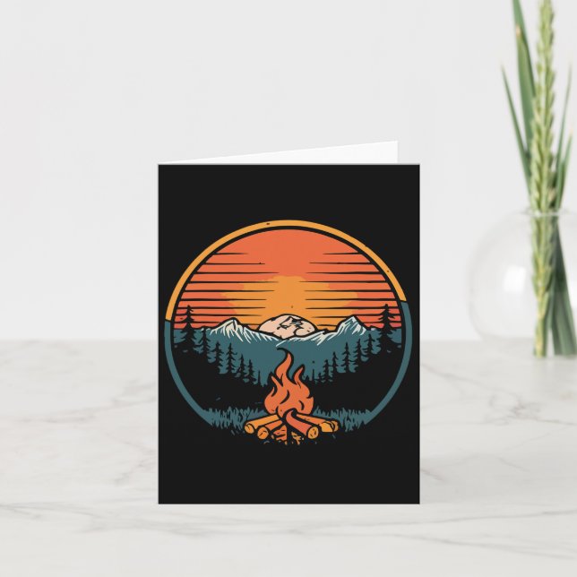 Tarjeta Camping Sunset Campfire Retro Camp Vintage (Anverso)