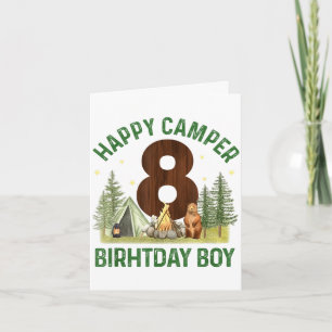 Tarjeta Campingista feliz 8 niños de camping en el bosque 