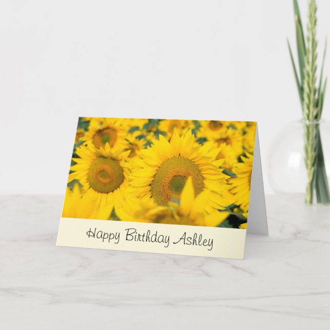 Tarjeta Campo amarillo de los girasoles cumpleaños (Anverso)