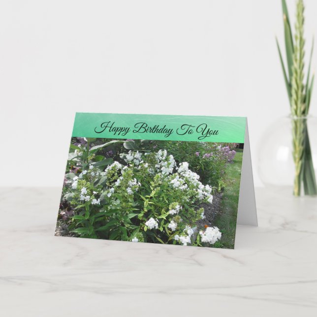 Tarjeta Campo blanco de flores feliz cumpleaños Bonito (Anverso)