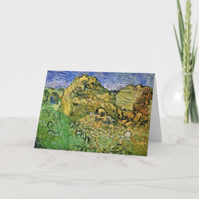 Tarjeta Campo con pilas de trigo de Vincent van Gogh (Anverso)
