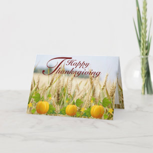 Tarjeta Campo de cosecha y calabazas canasta Acción de Gra