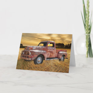 Tarjeta Campo de cultivo de camión rojo antiguo