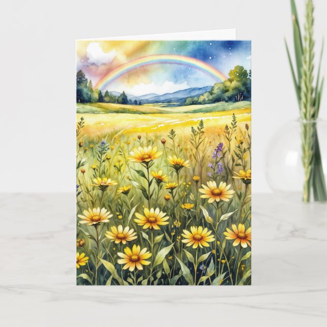 Tarjeta Campo de flores silvestres de simpatía con arcoíri (Anverso)