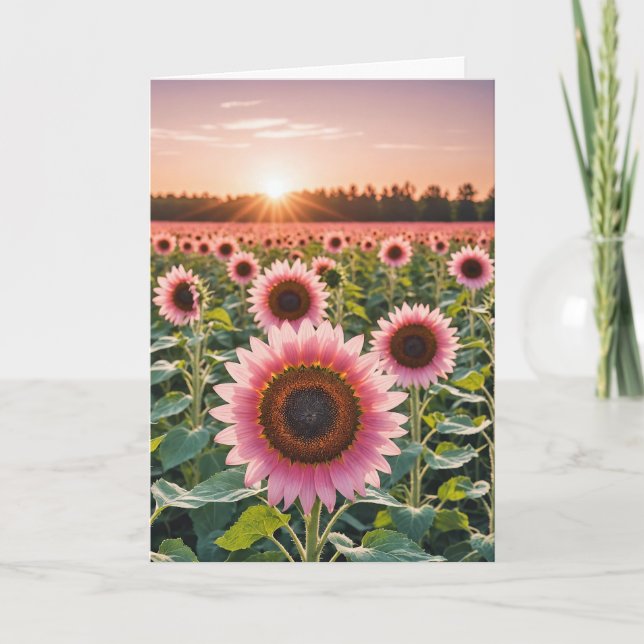 Tarjeta Campo De Girasol Rosa Con Simpatía Sunshine (Anverso)