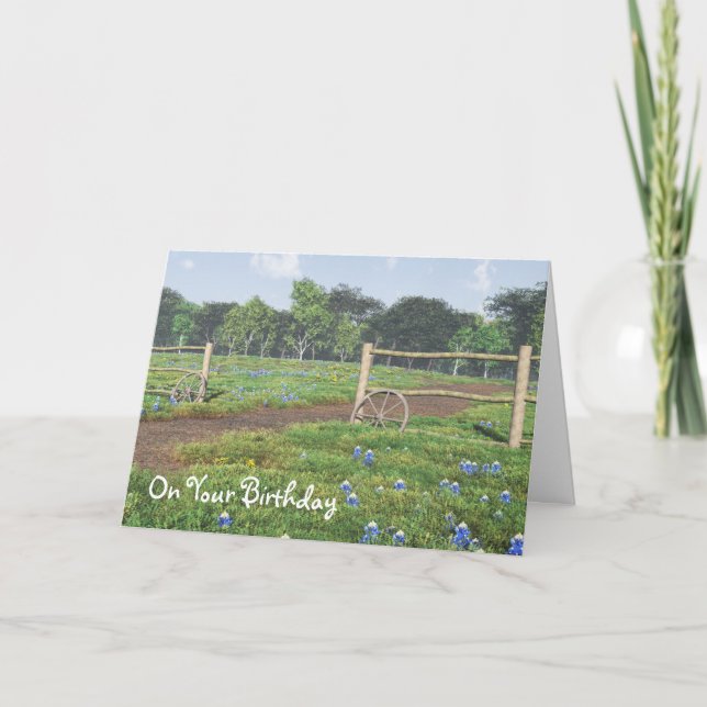 Tarjeta Campo de la carta de cumpleaños de Bluebonnets (Anverso)