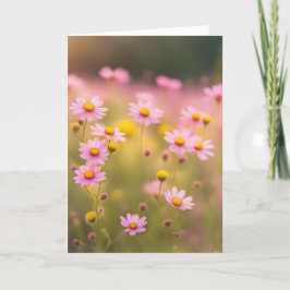 Tarjeta Campo de margarita de flores silvestres rosadas pa