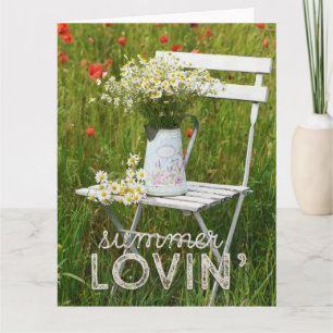 Tarjeta Campo de verano Flores silvestres Poppies + Texto