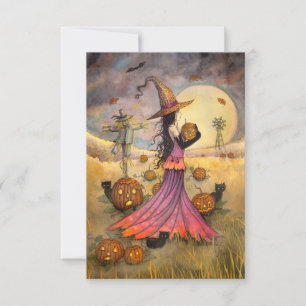 Tarjeta Campos de fantasía de Ocober con arte de Halloween