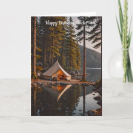 Tarjeta Campsite con una tienda al lado del cumpleaños del