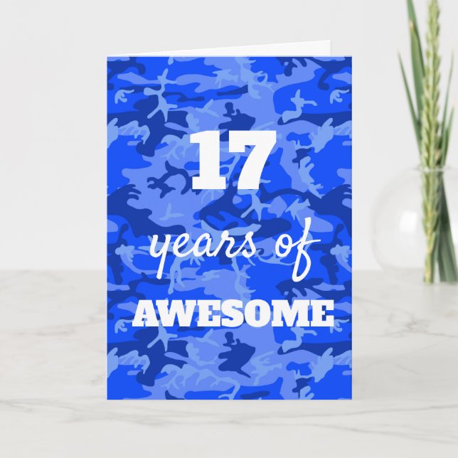 Tarjeta Camuflaje Azul Cumpleaños 17 (Anverso)