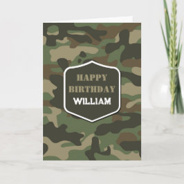 Tarjeta Camuflaje Camo Verde Ejército Monograma cumpleaños
