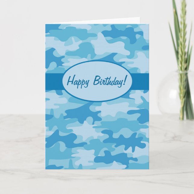 Tarjeta Camuflaje de la Marina Azul Camo Feliz cumpleaños  (Anverso)