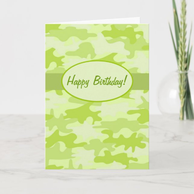 Tarjeta Camuflaje de Lime Green Camo Feliz Cumpleaños Pers (Anverso)