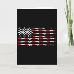 Tarjeta Caña de pescar con bandera americana regalo para p