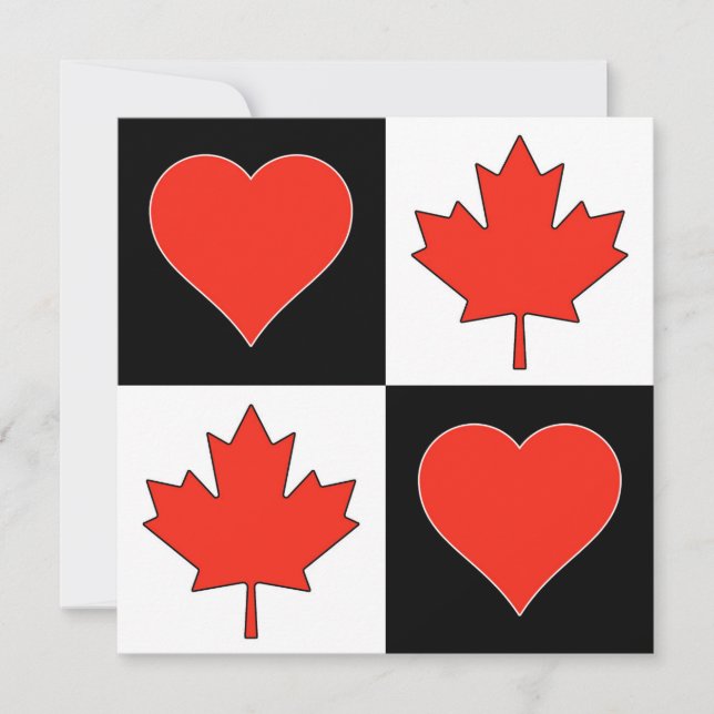 Tarjeta Canadá Bandera Corazón Patriótico Saludo Canadiens (Anverso)