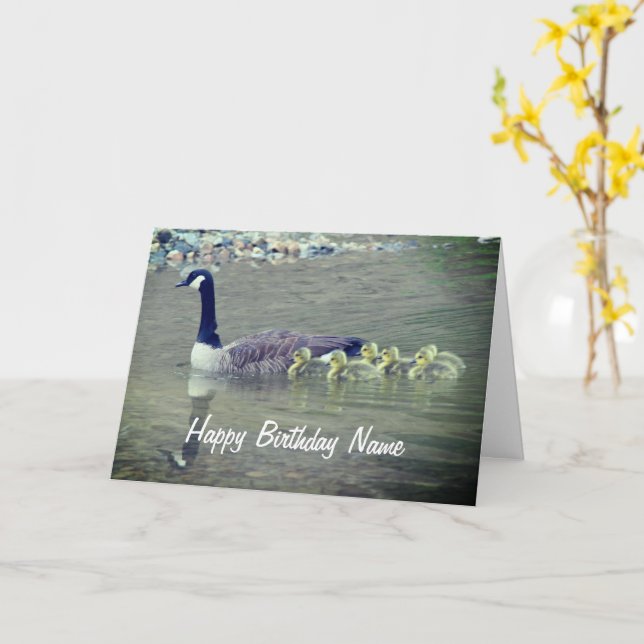Tarjeta Canadá Madre de oca bebés Cumpleaños Personalizado (flor amarilla)