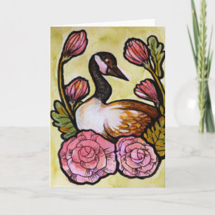 Tarjeta Canadiense Goose Canada Geese Pink Floral Art