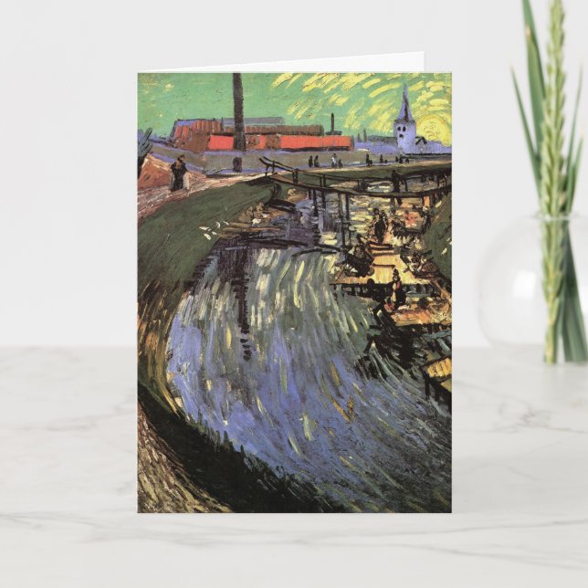 Tarjeta Canal con mujeres lavadas por Vincent van Gogh (Anverso)