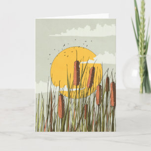 Tarjeta Cañas en la puesta del sol