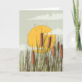 Tarjeta Cañas en la puesta del sol