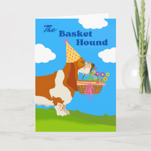 Tarjeta Canasta adorable de cumpleaños Basset Hound con fl