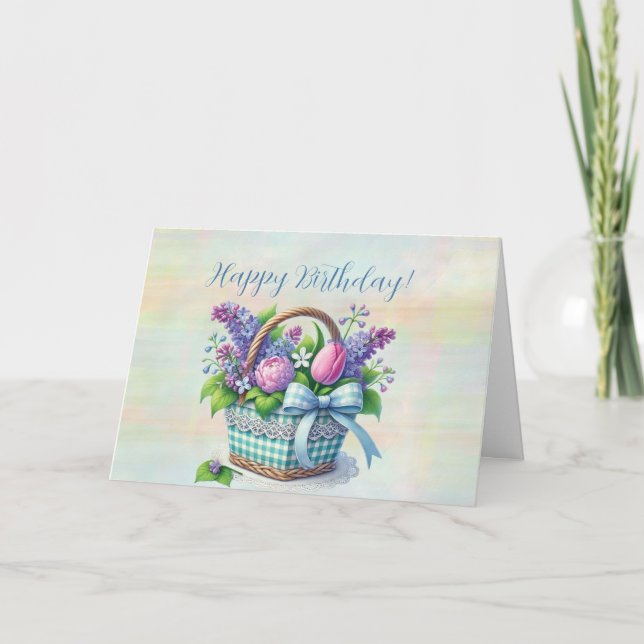 Tarjeta Canasta de Cumpleaños con Ramillete de Primavera (Anverso)