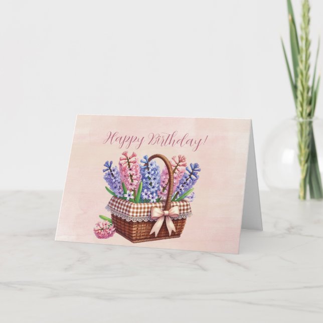 Tarjeta Canasta de cumpleaños de Delphiniums (Anverso)