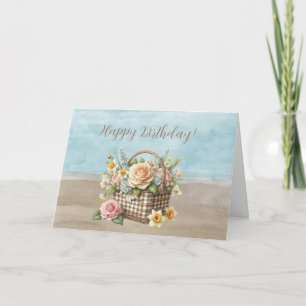 Tarjeta Canasta de cumpleaños de rosas crema