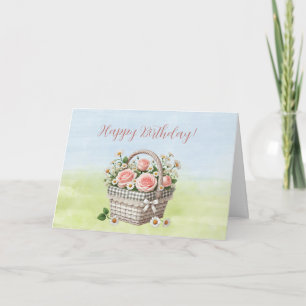 Tarjeta Canasta de Cumpleaños de Rosas Rosadas